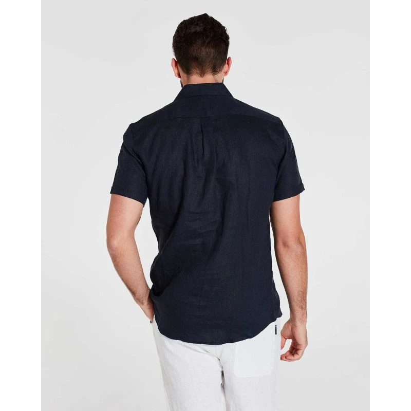 Short Sleeve Linen Shirt In Navy - Image 5