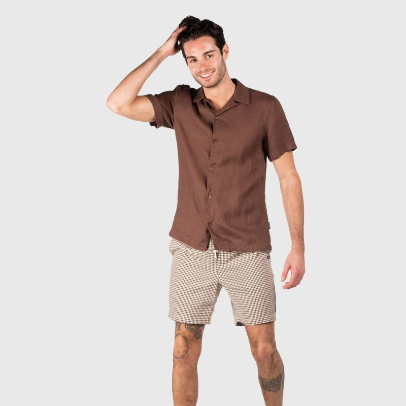 Camper Ss Linen Shirt In Chocolate - Image 2