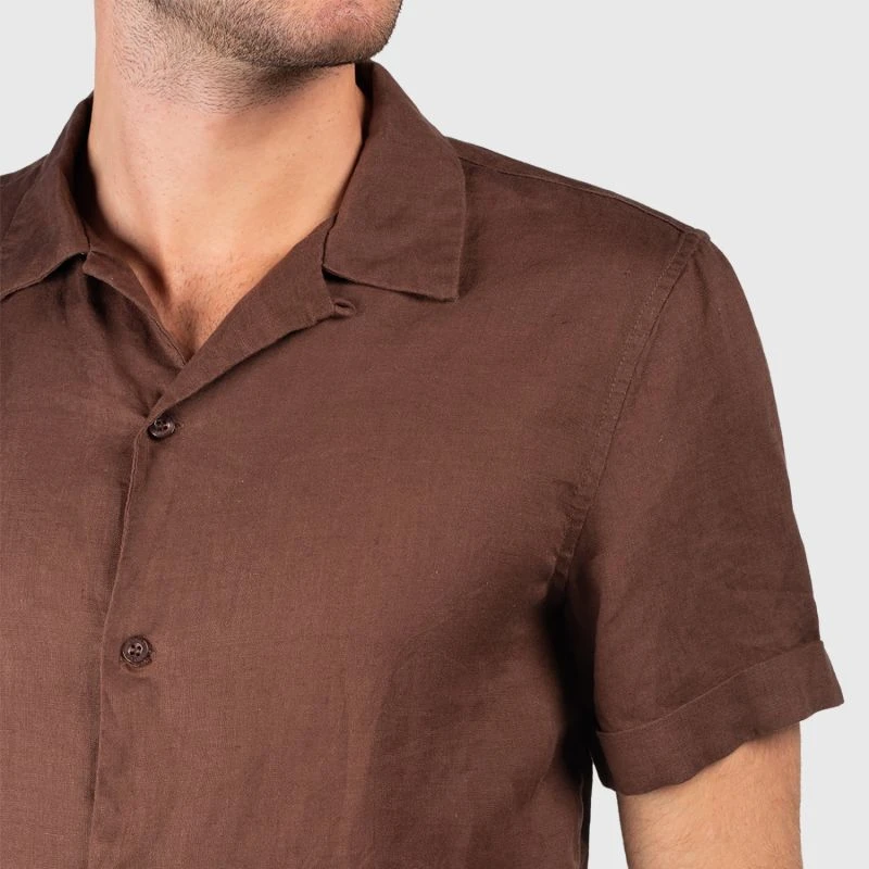 Camper Ss Linen Shirt In Chocolate - Image 3