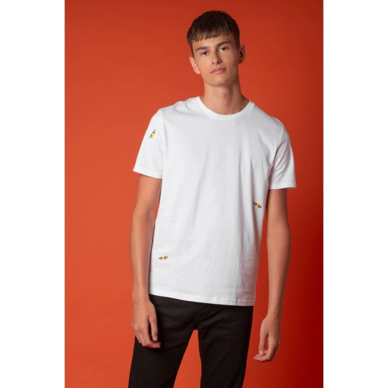 Bee Embroidered T-Shirt White Men - Image 3