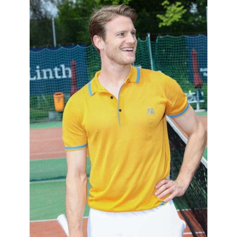 Mens Two Tone Contrast Tencel Polo - Yellow & Orange - Image 3