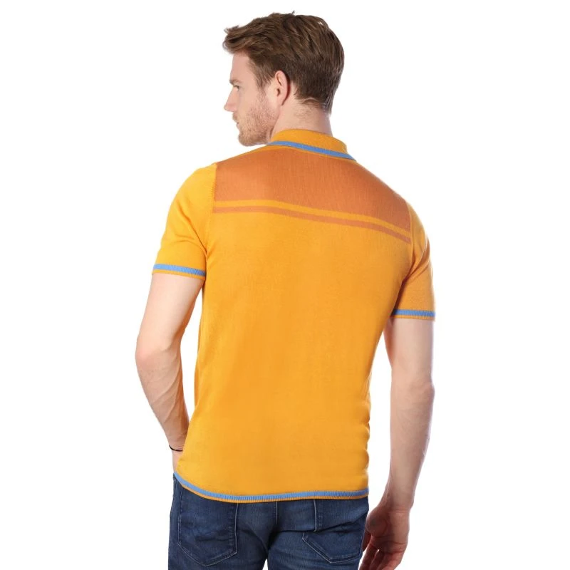 Mens Two Tone Contrast Tencel Polo - Yellow & Orange - Image 7