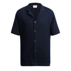 Pima Cable-Knit Button Down-Navy