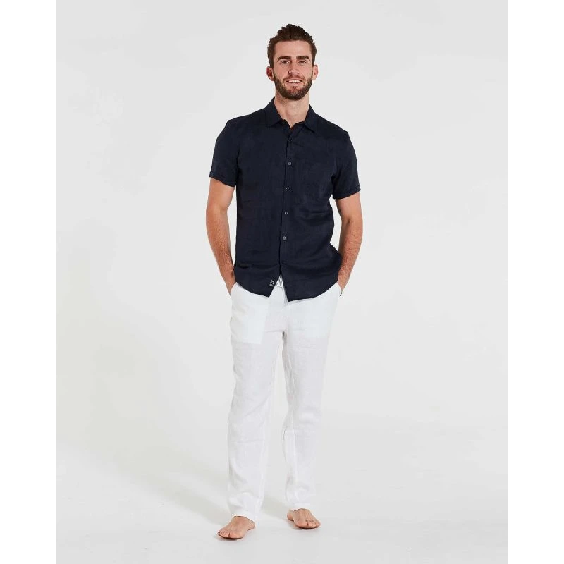 Short Sleeve Linen Shirt In Navy - Image 2