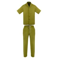 Kingston Linen Blend Shirt And Trousers Set – Olive Green