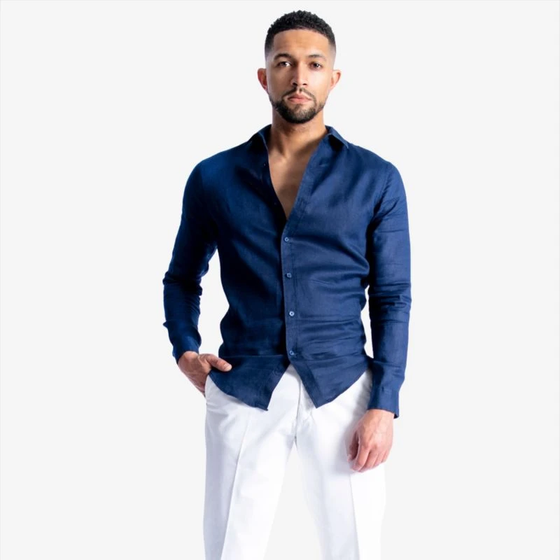 Slim Fit Lightweight Linen Shirt – Blue - Image 3