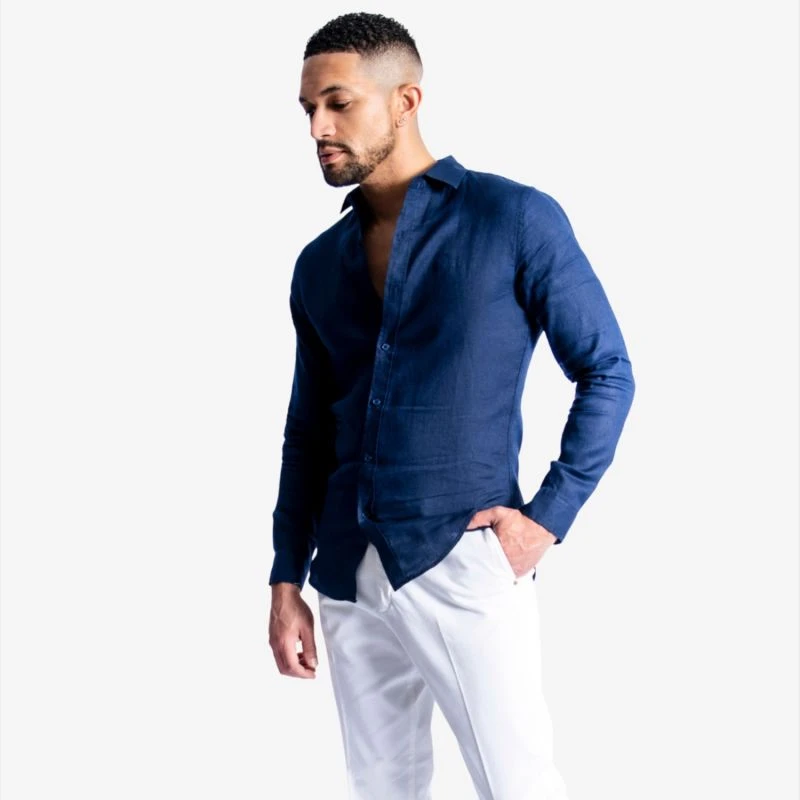 Slim Fit Lightweight Linen Shirt – Blue - Image 2