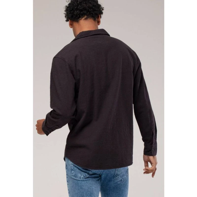 Linen Button Down Long Sleeve Shirt Black - Image 3