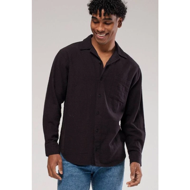Linen Button Down Long Sleeve Shirt Black - Image 2