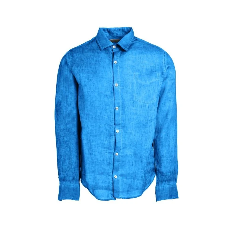 Long Sleeved Front Pocket Linen Freddo Dye Shirt - Cobalt Freddo