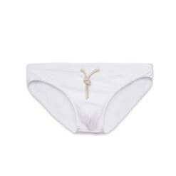 Low Waist Logo-Embroidered Appliquèd Recycled Swim Brief - White