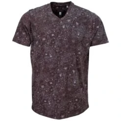 Maze Outline Floral V-Neck Tee -Black