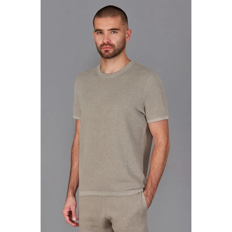 Mens Heavyweight Rossi Cotton Knitted Textured T-Shirt - Fawn - Image 2