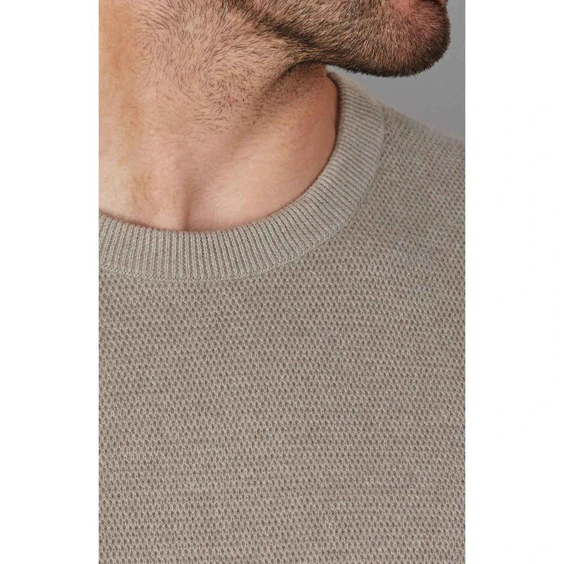 Mens Heavyweight Rossi Cotton Knitted Textured T-Shirt - Fawn - Image 3