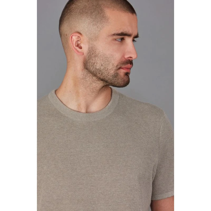 Mens Heavyweight Rossi Cotton Knitted Textured T-Shirt - Fawn - Image 4