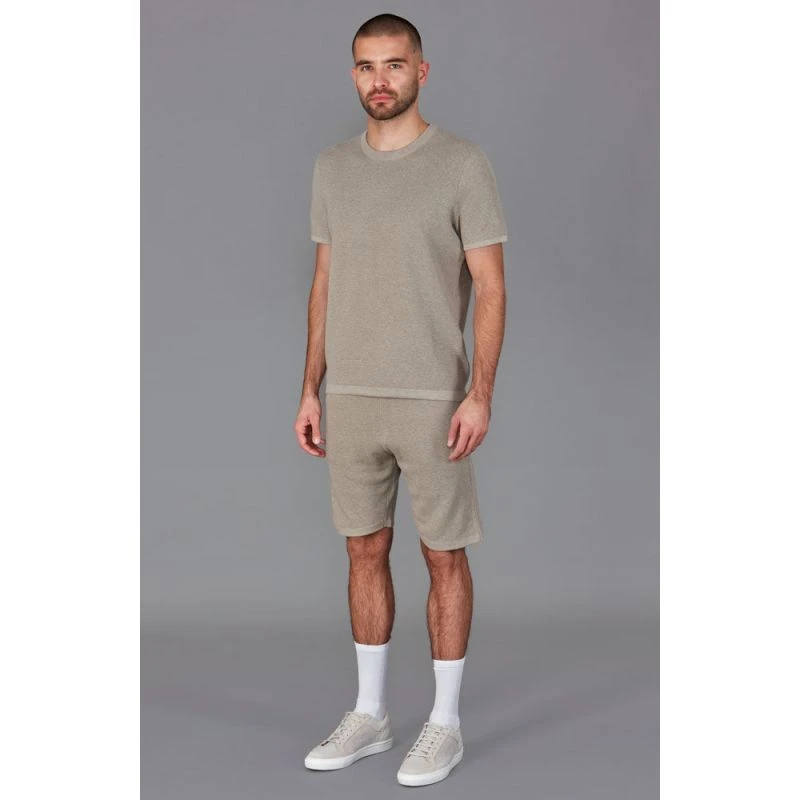 Mens Heavyweight Rossi Cotton Knitted Textured T-Shirt - Fawn - Image 6