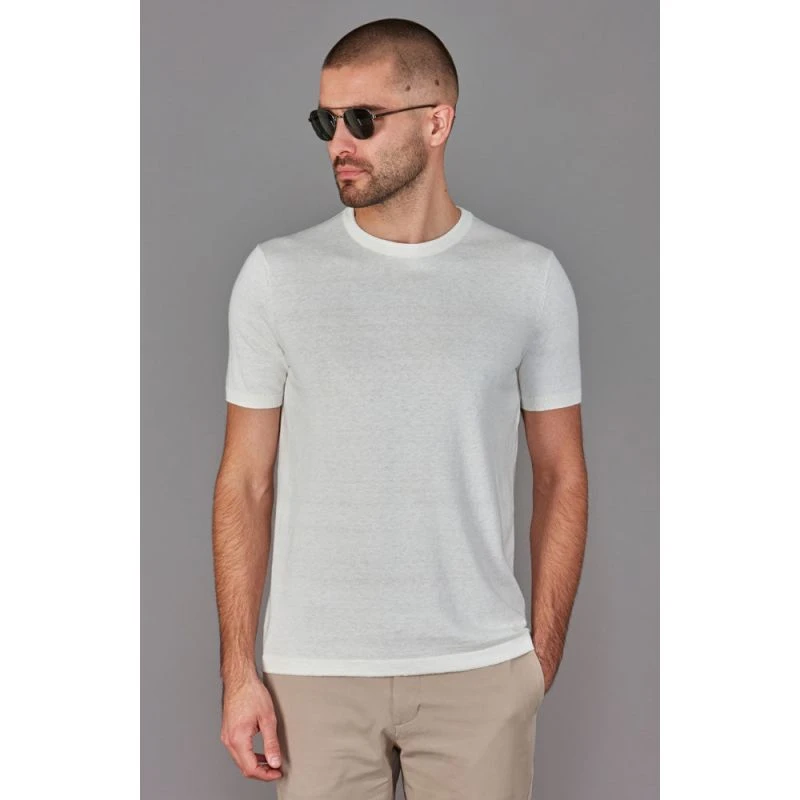 Mens Ultra Fine Cotton Linen Salvador Knitted T-Shirt - White - Image 2