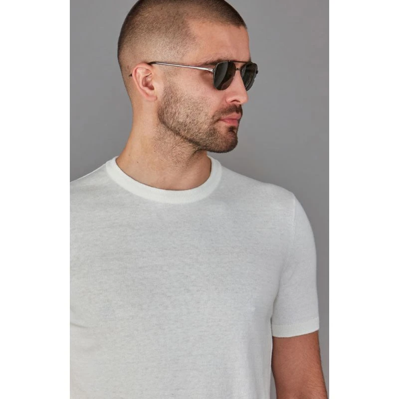 Mens Ultra Fine Cotton Linen Salvador Knitted T-Shirt - White - Image 3