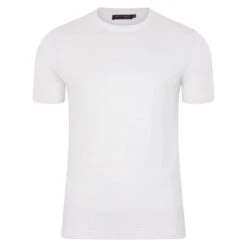 Mens Ultra Fine Cotton Linen Salvador Knitted T-Shirt - White