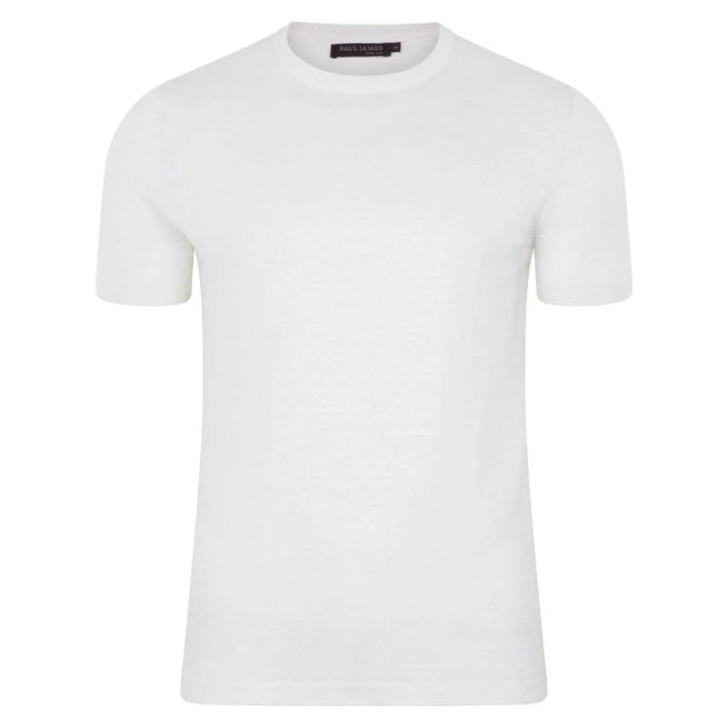 Mens Ultra Fine Cotton Linen Salvador Knitted T-Shirt - White