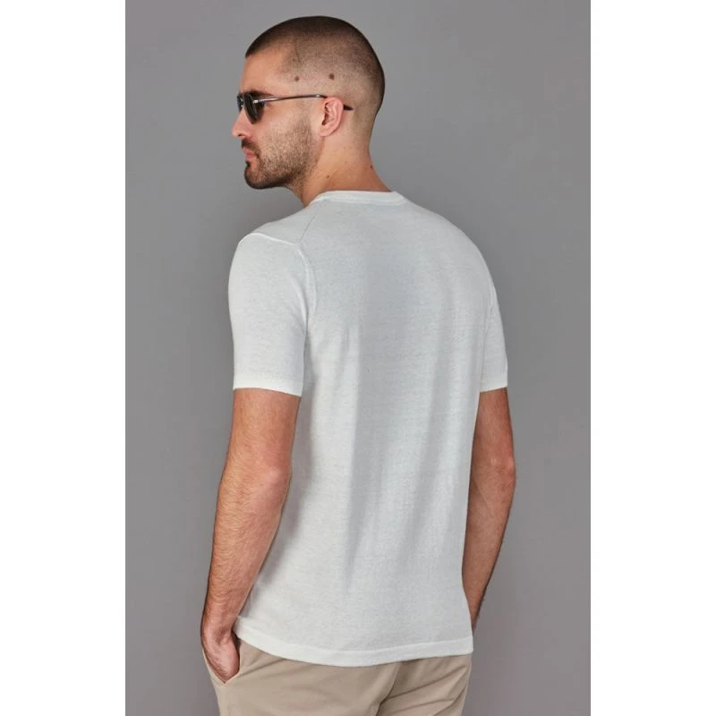 Mens Ultra Fine Cotton Linen Salvador Knitted T-Shirt - White - Image 5
