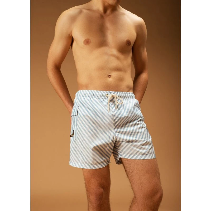 Straight-Leg Mid-Length Logo-Embroidered Appliquèd Recycled Swim Shorts - Blue Stripes - Image 3