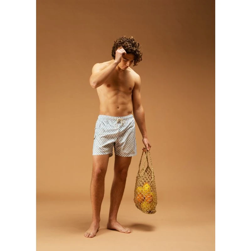 Straight-Leg Mid-Length Logo-Embroidered Appliquèd Recycled Swim Shorts - Blue Stripes - Image 2