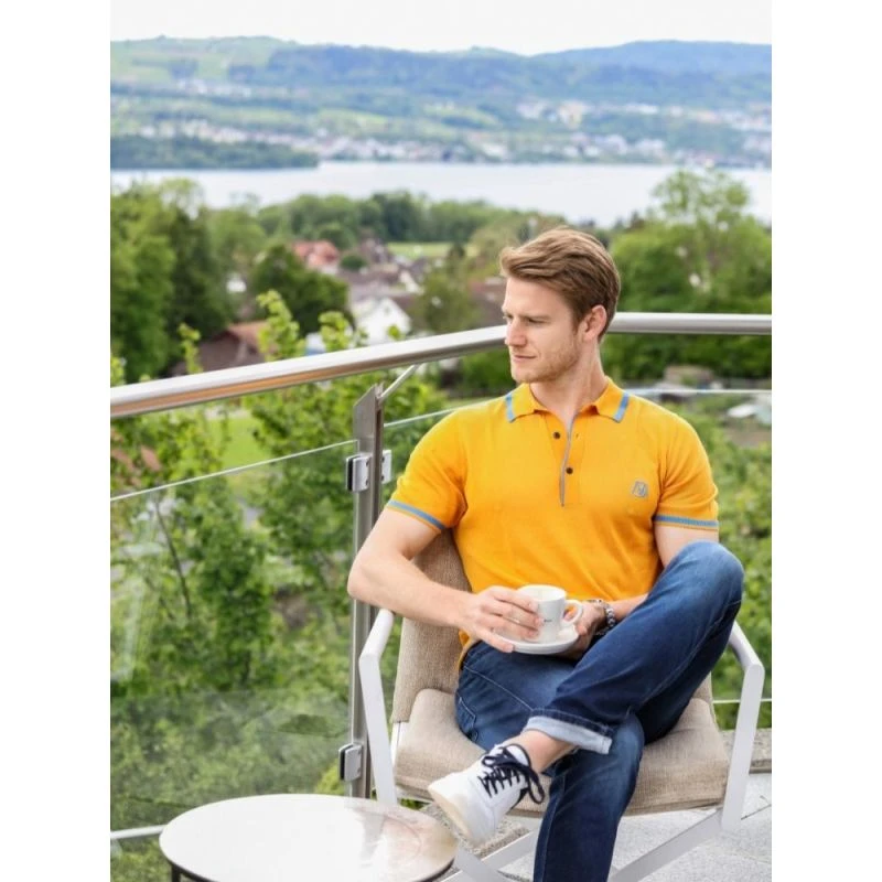 Mens Two Tone Contrast Tencel Polo - Yellow & Orange - Image 19