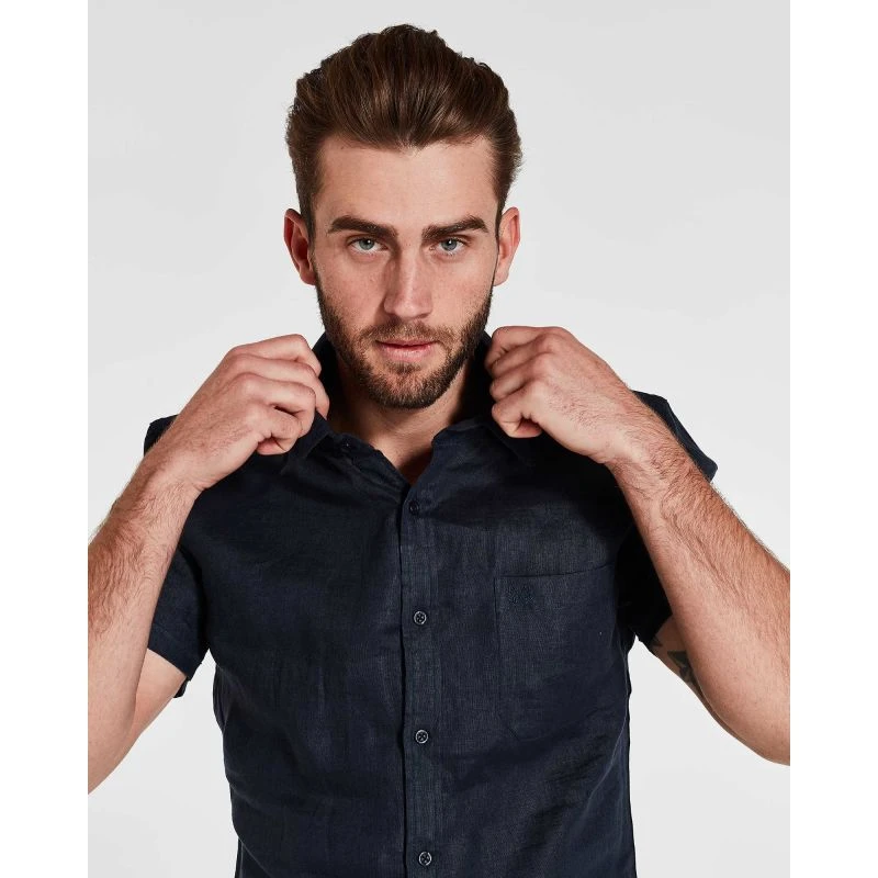 Short Sleeve Linen Shirt In Navy - Image 8