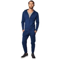 Refined Zip Up Cotton Hoodie Set - Blue