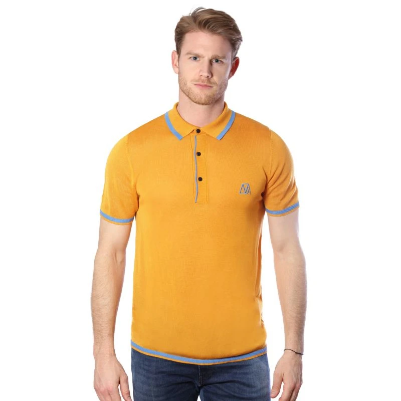 Mens Two Tone Contrast Tencel Polo - Yellow & Orange - Image 4