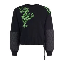 Resilient Unisex Crewneck Sweatshirt With Quilted Sleeve, Black