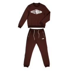 Self Made Crew Neck Sweatshirt And Trousers Set - Brown