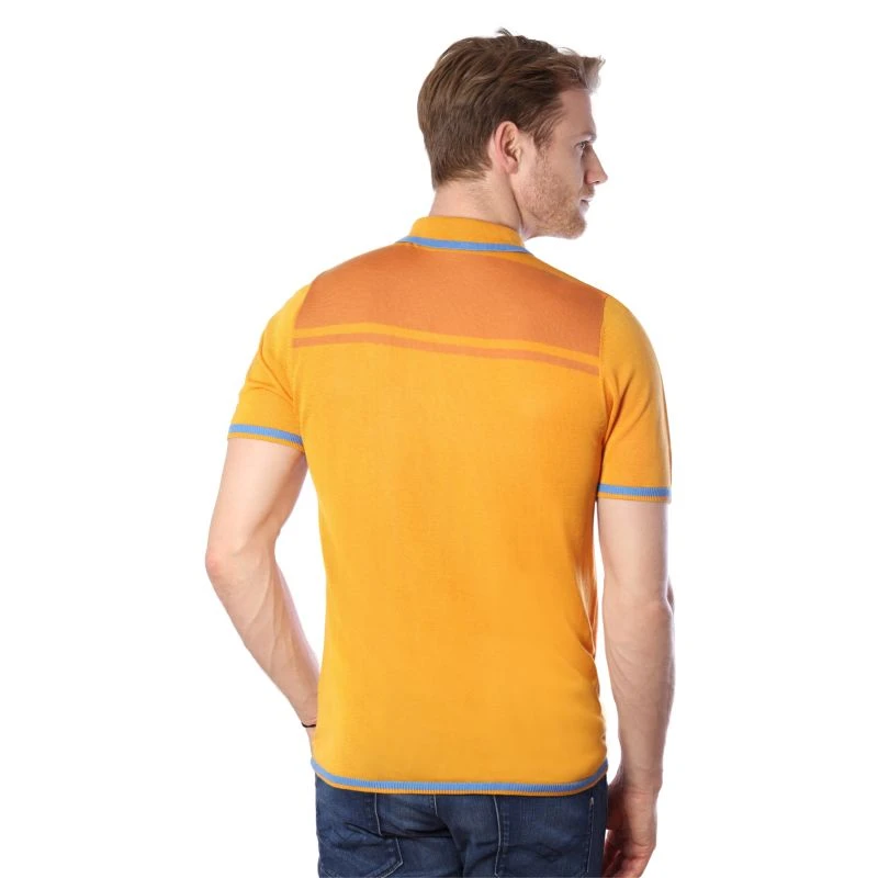 Mens Two Tone Contrast Tencel Polo - Yellow & Orange - Image 5