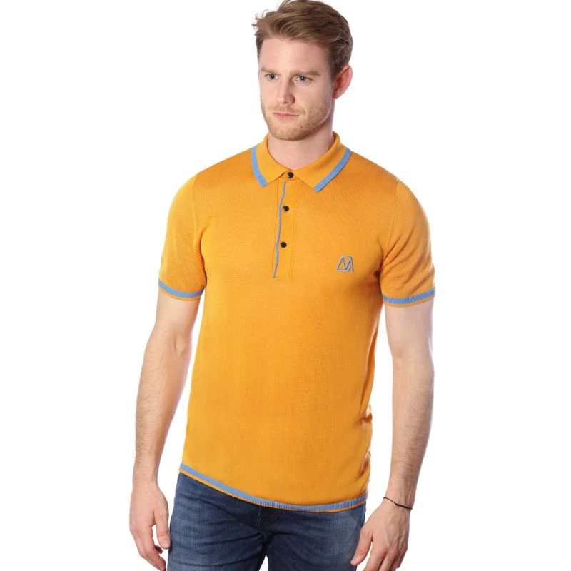 Mens Two Tone Contrast Tencel Polo - Yellow & Orange - Image 6