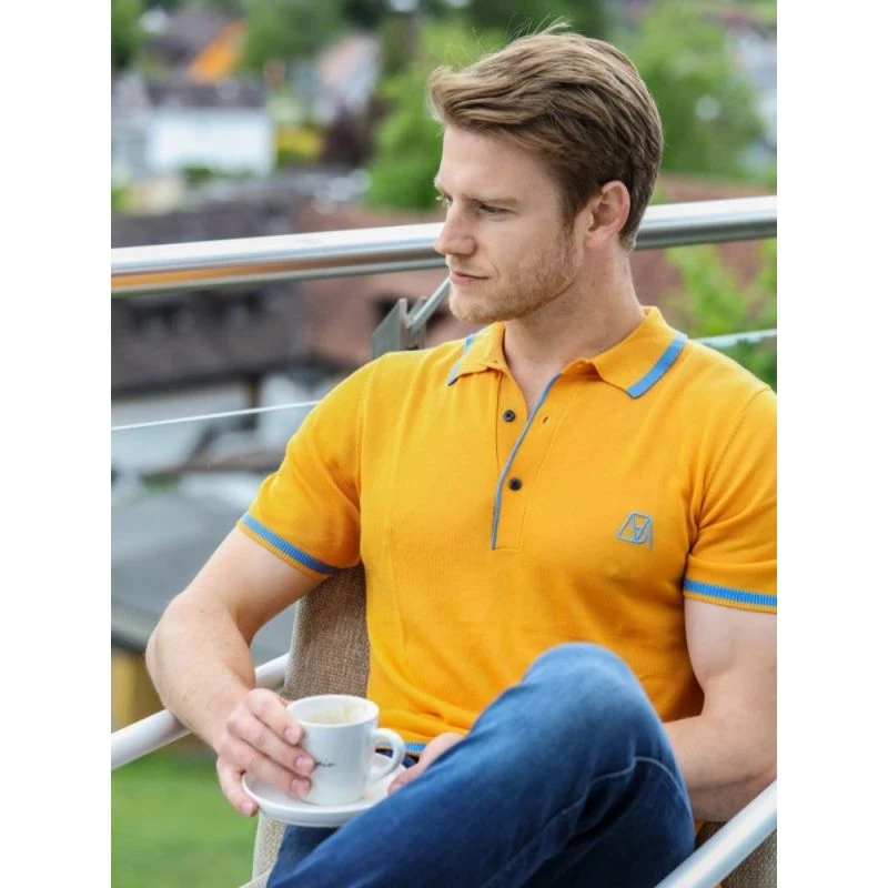 Mens Two Tone Contrast Tencel Polo - Yellow & Orange - Image 20