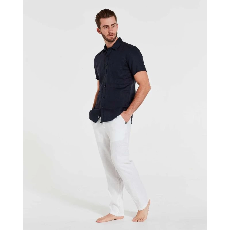 Short Sleeve Linen Shirt In Navy - Image 3