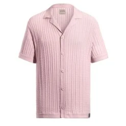 Pima Cable-Knit Button Down, Pink