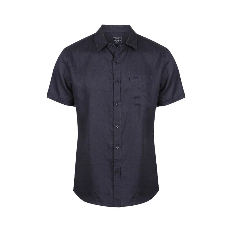 Short Sleeve Linen Shirt In Navy